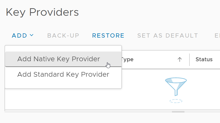 Cannot Back up a vSphere Native Key Provider